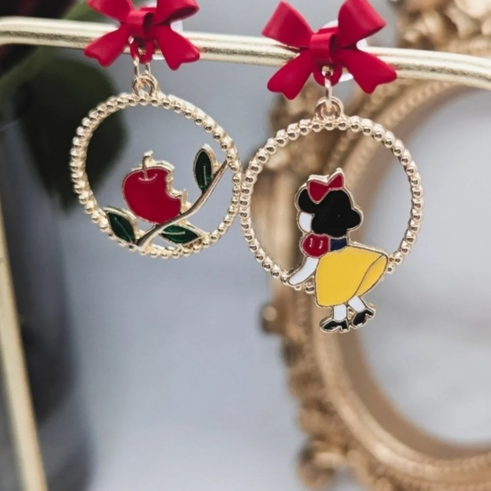 Snow White Inspired Earrings Cute Fairytale Apple Bow Earrings
